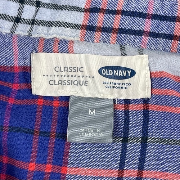 Old Navy Classic Button Up Shirt Womens Medium Blue Purple Plaid - Picture 2 of 8